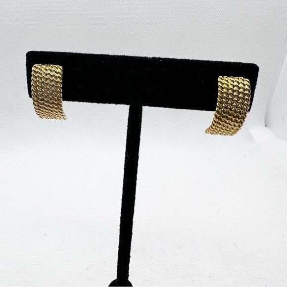 Monet Vintage Gold Tone Textured Post Earrings - Picture 1 of 5